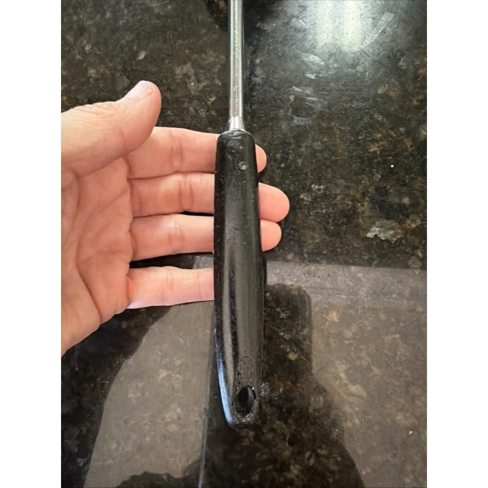 Ekco Chrome Plated Metal Slotted Spoon Black Handle Vintage Utensil Serving